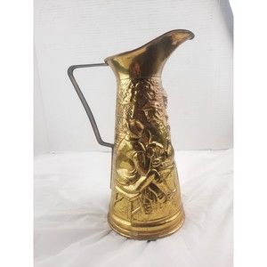 Peerage Brass Embossed Pitcher Made in England Pub Scene 10.5" Vintage